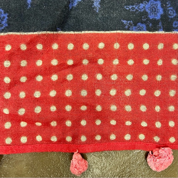 Indigo Silk Spot Scarf with Paisley & Pom-Pom Trim - Picture 2 of 3